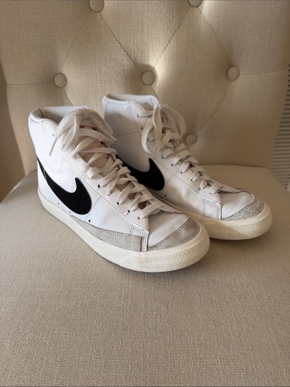 Nike White High-Top Sneakers (Blazers)with Black Swoosh size 8.5